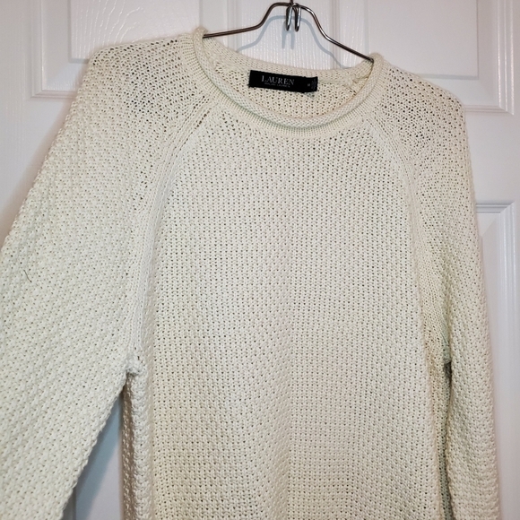 Lauren Ralph Lauren Cream Off White Fisherman Sweater Size Medium - Picture 3 of 11
